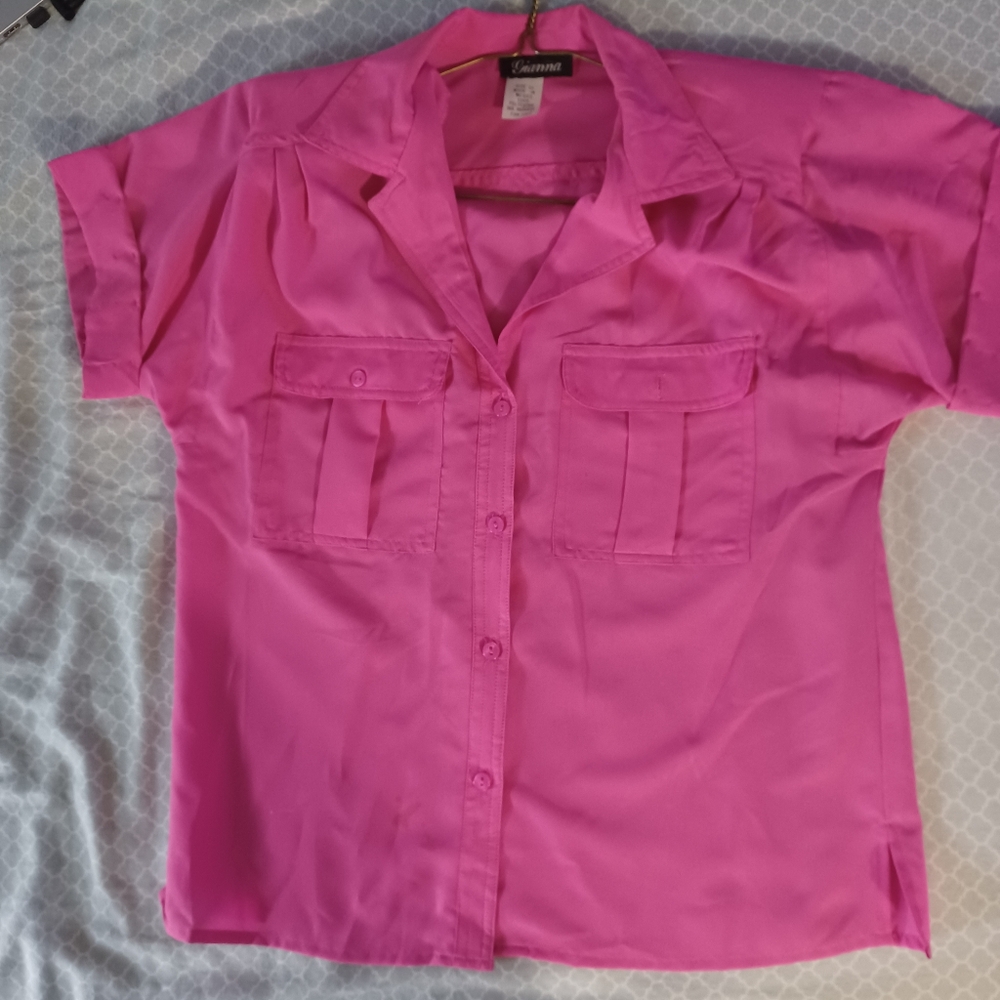 Gianna womens top size 10 pink vneck button up blouse vintage